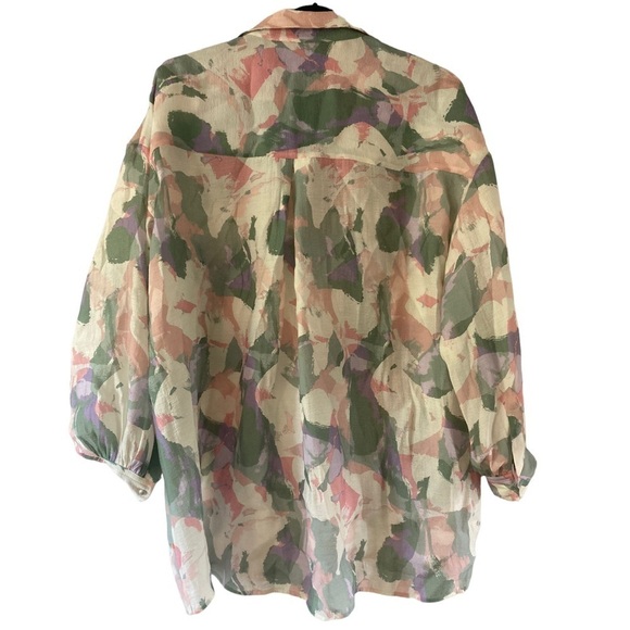 BOSS Hugo Boss Top Abstract Pastel Print Barry Shirt V Neck Blouse Oversized - Picture 8 of 12